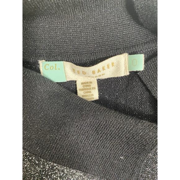 TED BAKER Dress Knit Metallic Silver Short Sleeve Striped Collared Shimmer 0 XS - Picture 8 of 8